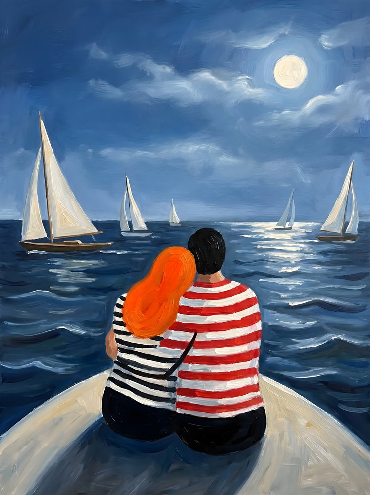 Stel op de maanverlichte zee door HUGO