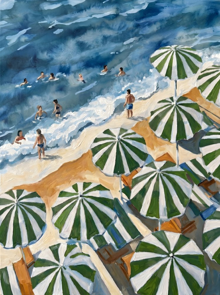 Groen gestreepte strandparasols door HUGO