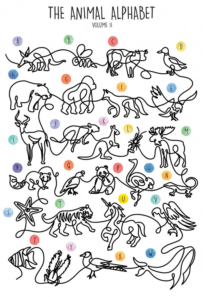 Dierenalfabet – lijntekeningen door Hanna Lee Tidd