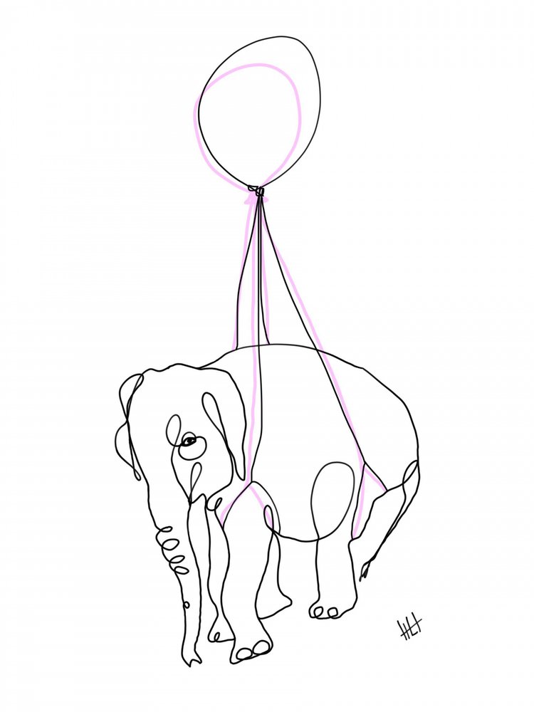 Olifant met roze ballon door Hanna Lee Tidd