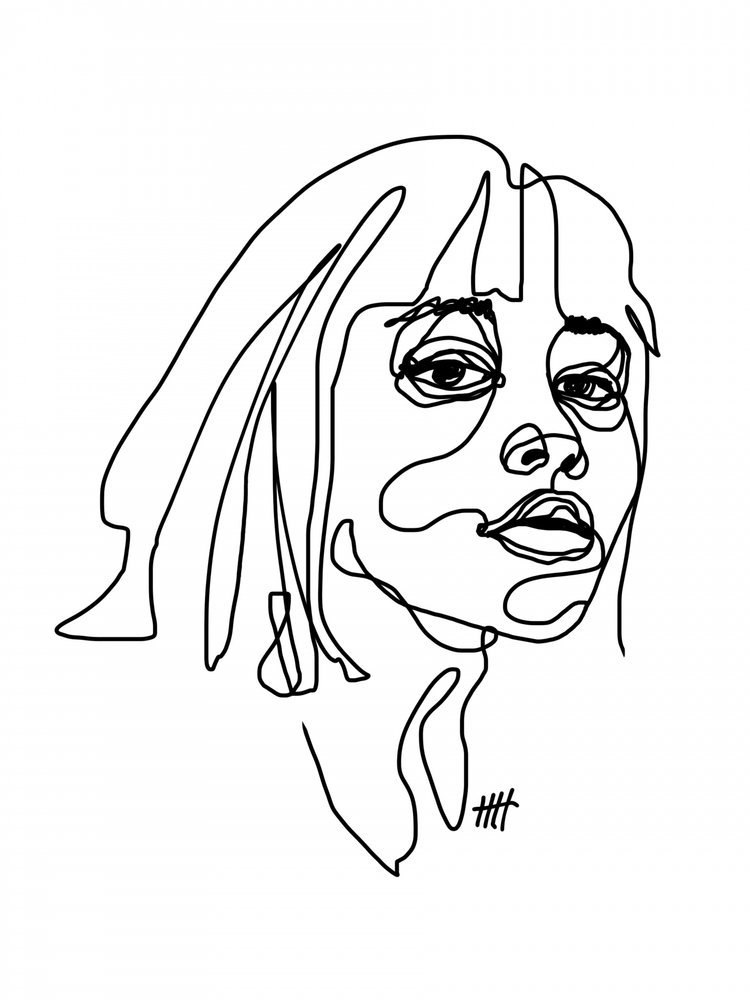 Portret van een vrouw in lijntekening door Hanna Lee Tidd