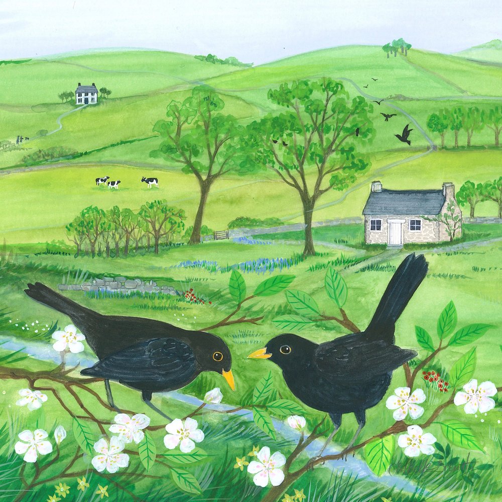 Merels en bloesem door Isabelle Brent