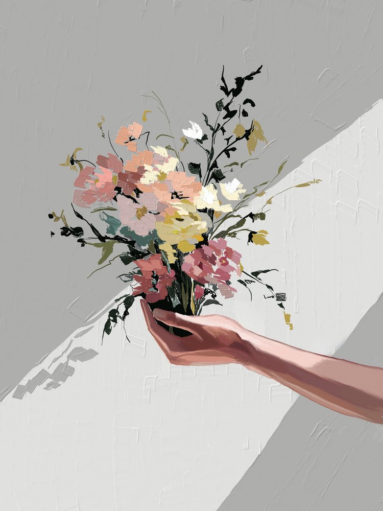 Bloemen in de hand door Jenna Alheit