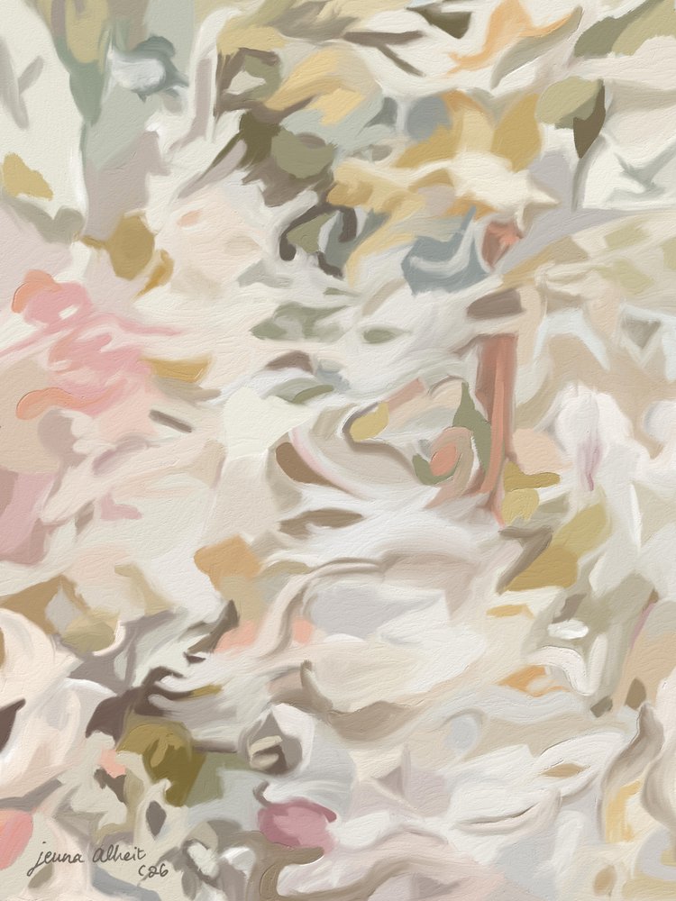 Zachtroze bloemenmotief, abstract door Jenna Alheit