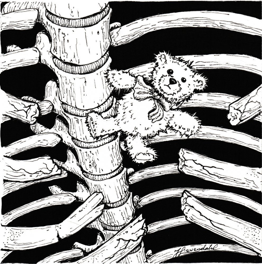 Skeletachtige teddybeer door Johan Liewendahl