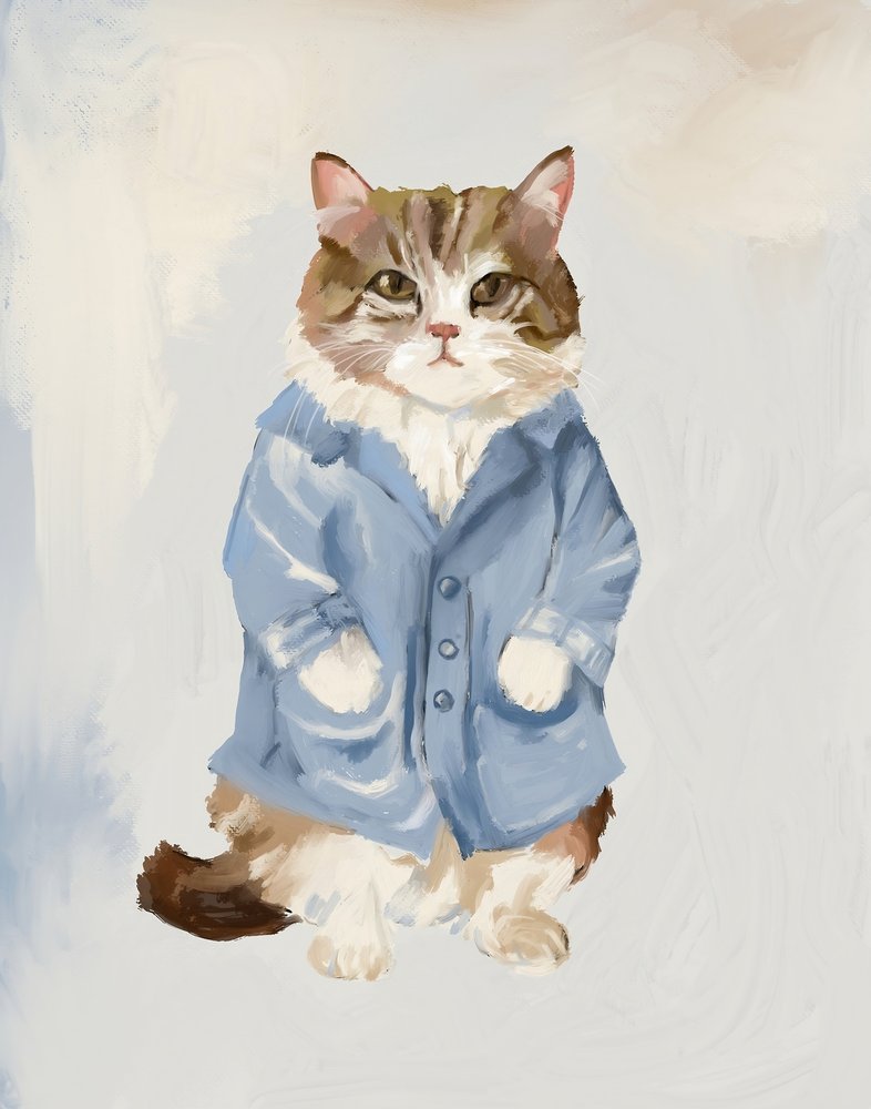 Schattige kat in een blauwe jas door Josie George
