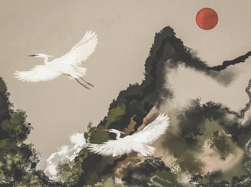 De vlucht van de rode zonreiger door Josie George