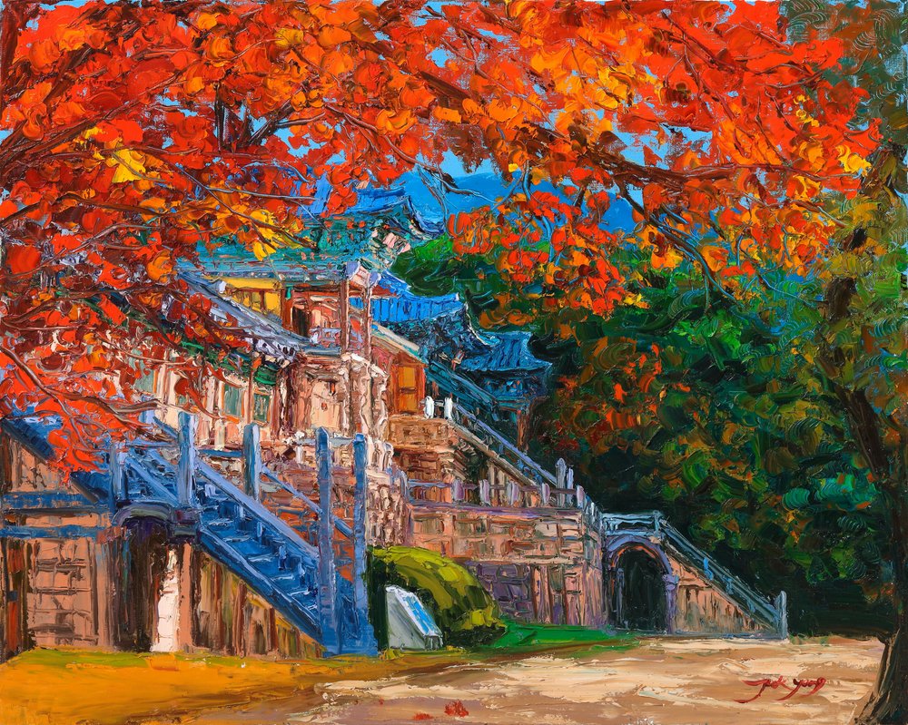 Levendige herfsttempel door Jukyong Park
