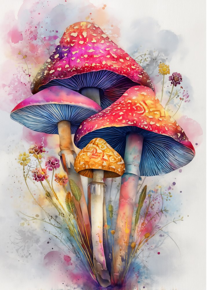 Kleurrijke paddenstoelen in aquarel door Justyna Jaszke