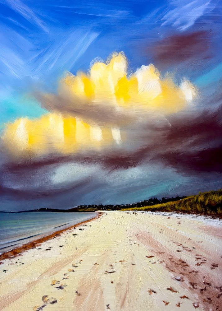Gouden wolken boven het strand door Justyna Jaszke