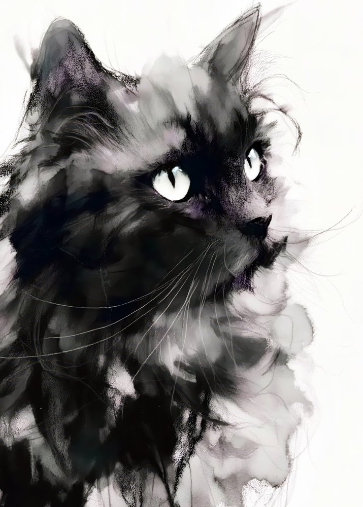 Portret van een mysterieuze zwarte kat door Justyna Jaszke