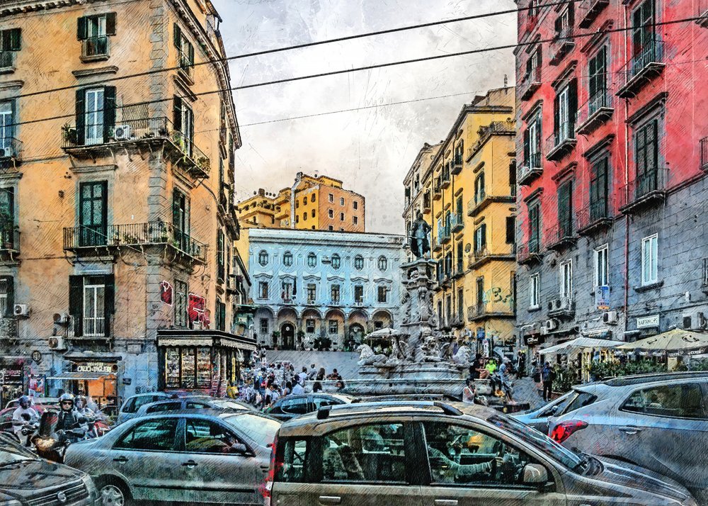 Aquarellen van de stad Napels, Italië (13) door Justyna Jaszke
