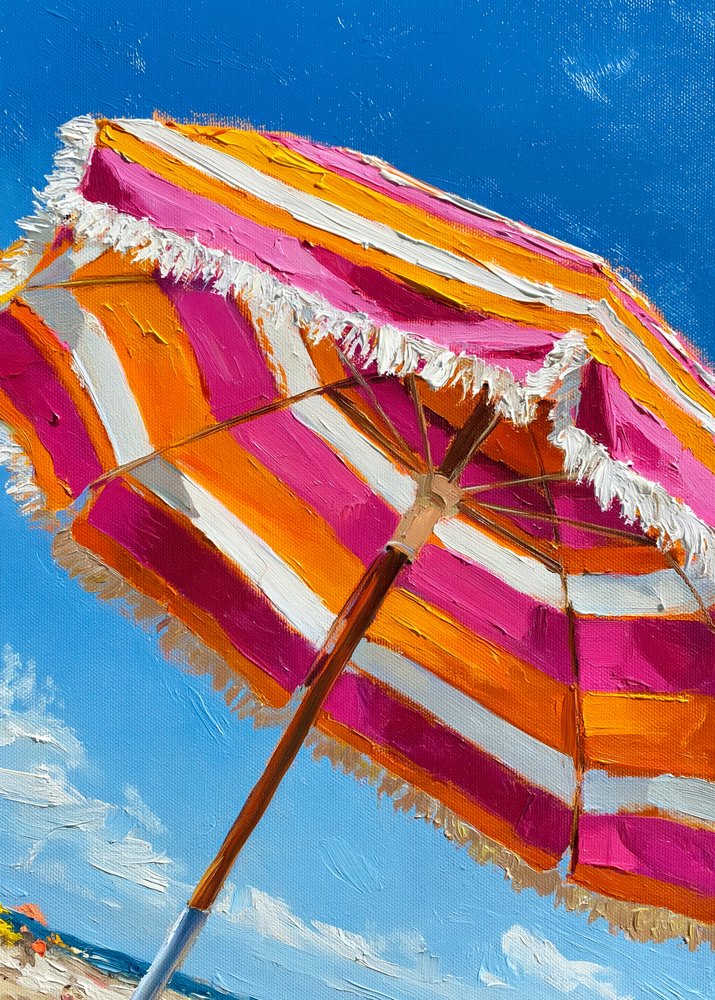 Roze-oranje strandparasol door Justyna Jaszke