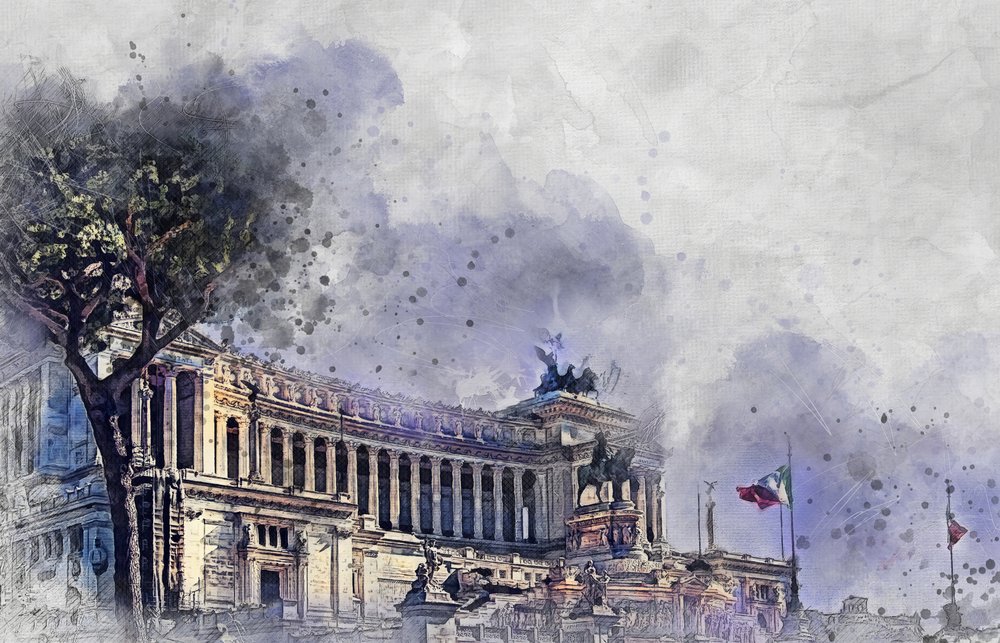 Aquarel van een monument in Rome door Justyna Jaszke