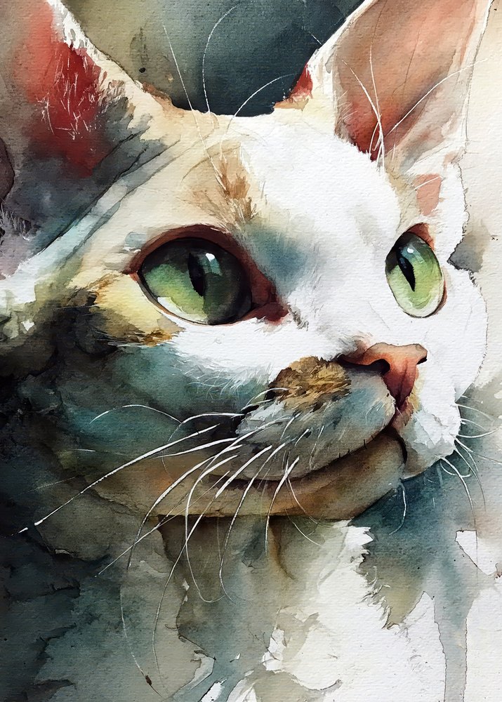 Aquarel: Kat met groene ogen door Justyna Jaszke
