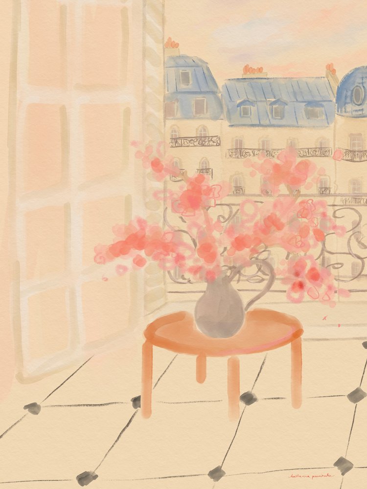 Kersenbloesems in een Parijs appartement door Katharina Puritscher