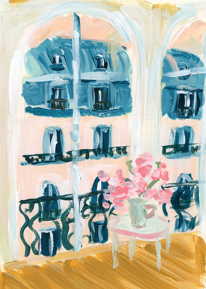 Acrylschilderij van een appartement in Parijs door Katharina Puritscher