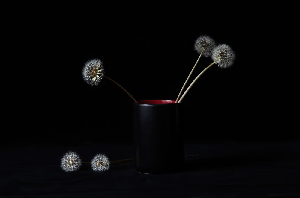 Elegante vaas met paardenbloemen door LM Meng