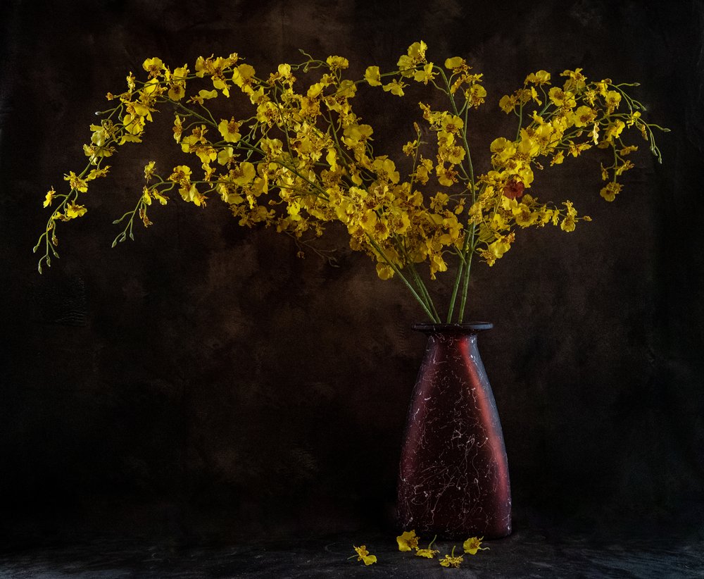 Stilleven met gouden orchidee door LM Meng