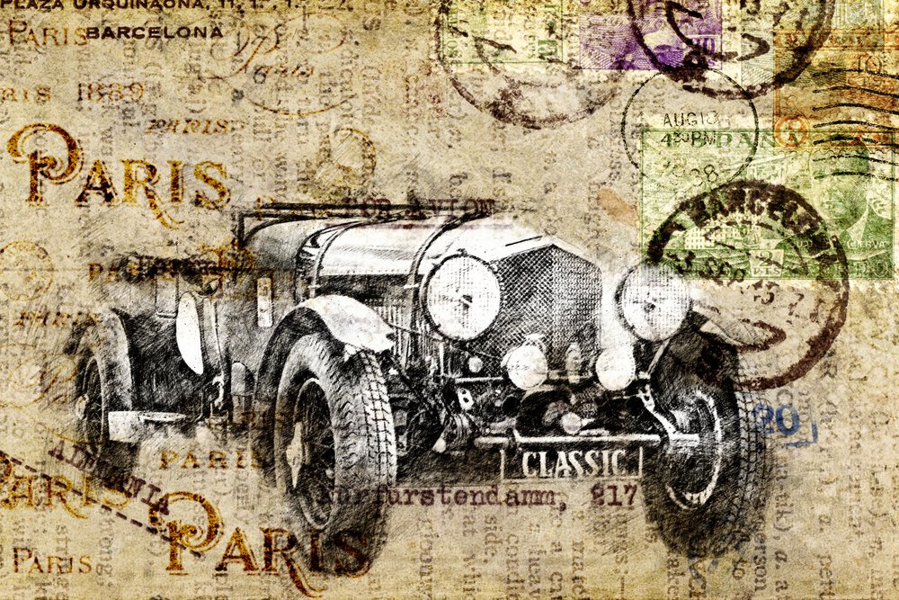 Antieke auto door Lembayung senja studio [Vintage Poster]