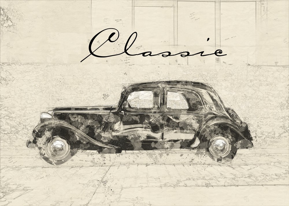 Tekening van een klassieke oldtimer door Lembayung senja studio [Vintage Poster]