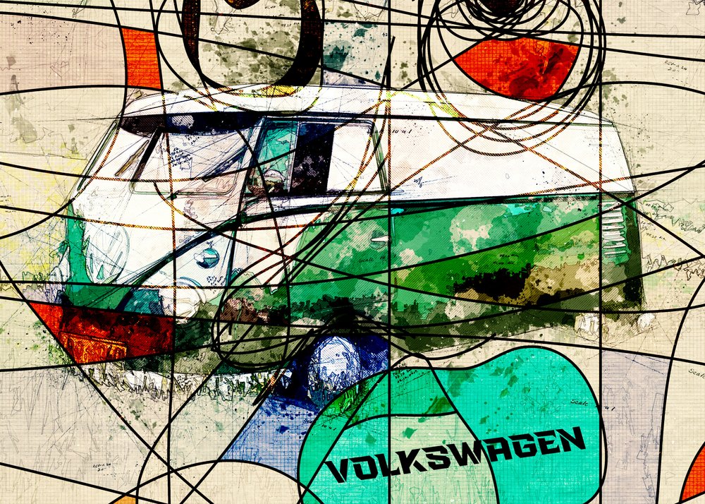 Kleurrijke hippiebus door Lembayung senja studio [Vintage Poster]