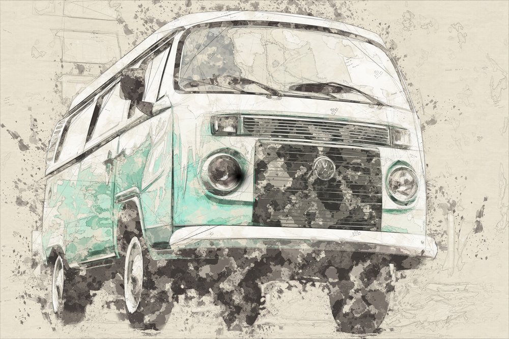 Iconisch retro busje in blauwgroen door Lembayung senja studio [Vintage Poster]