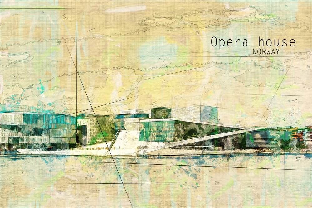 Operagebouw van Oslo, Noorwegen door Lembayung senja studio [Vintage Poster]