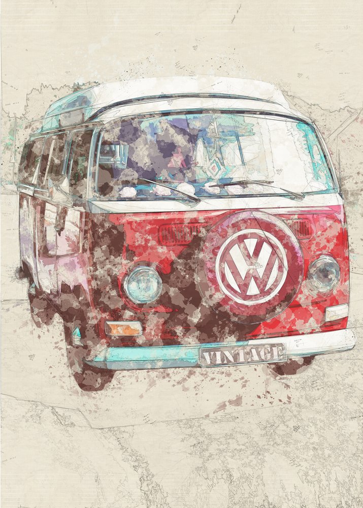 Red Vintage Van door Lembayung senja studio [Vintage Poster]