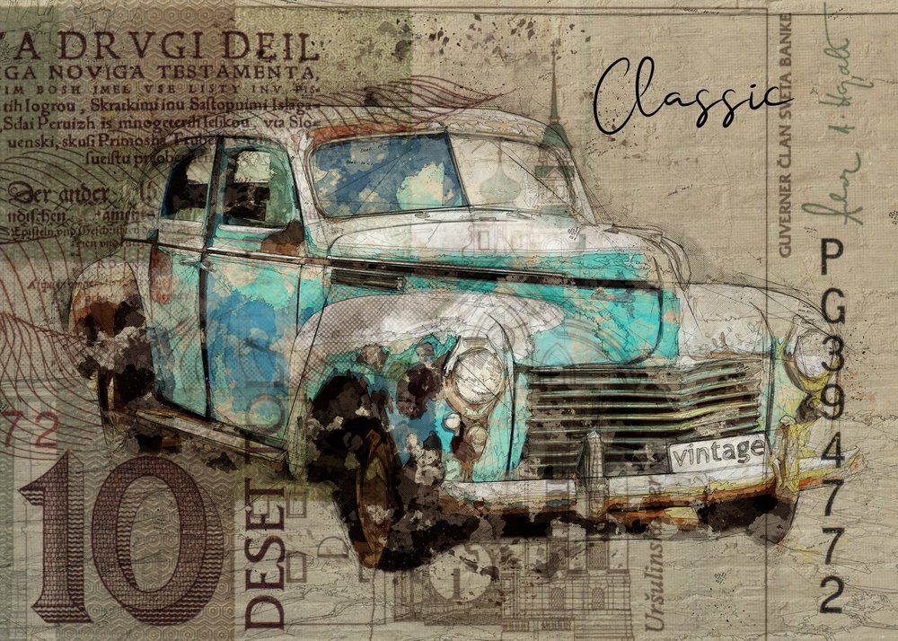 Rusty Teal Oldtimer door Lembayung senja studio [Vintage Poster]