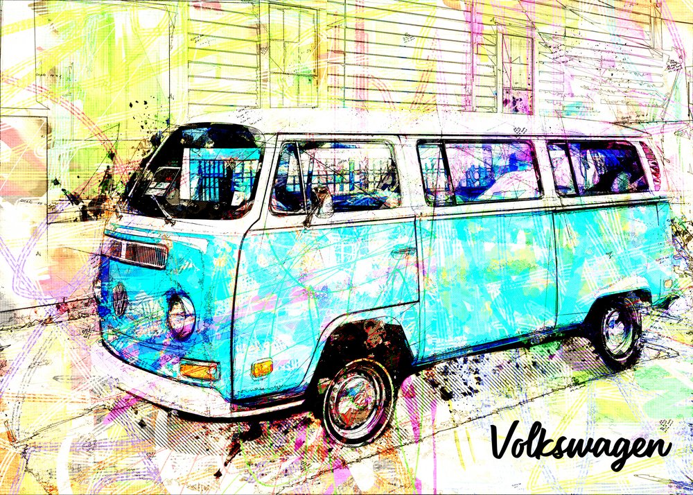 Kleurrijke retrobus door Lembayung senja studio [Vintage Poster]