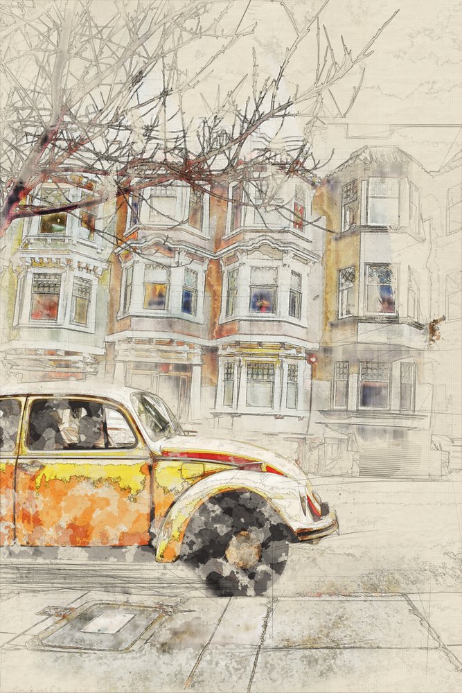 Schets van Vintage Car City door Lembayung senja studio [Vintage Poster]