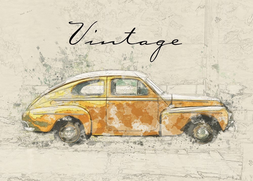 Schets van een oldtimer door Lembayung senja studio [Vintage Poster]