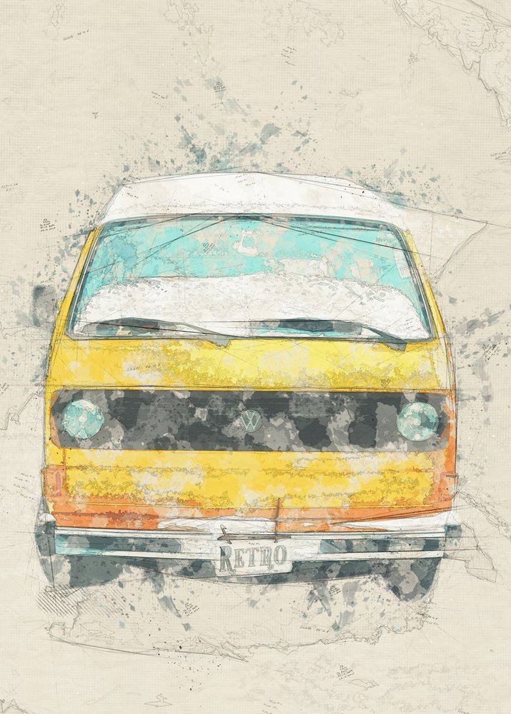 Yellow Retro Camper Van door Lembayung senja studio [Vintage Poster]