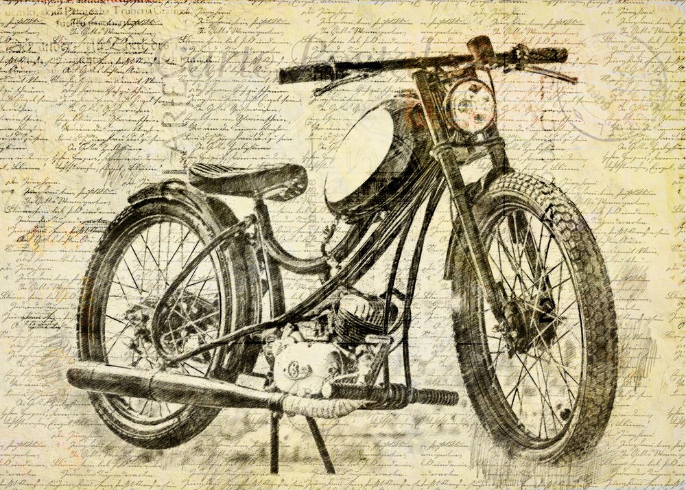 oude motorfiets door Lembayung senja studio [Vintage Poster]