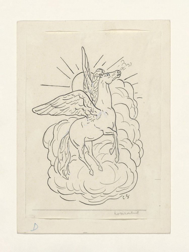 Pegasus vliegt voor de wolken uit (1891–1941) door Leo Gestel