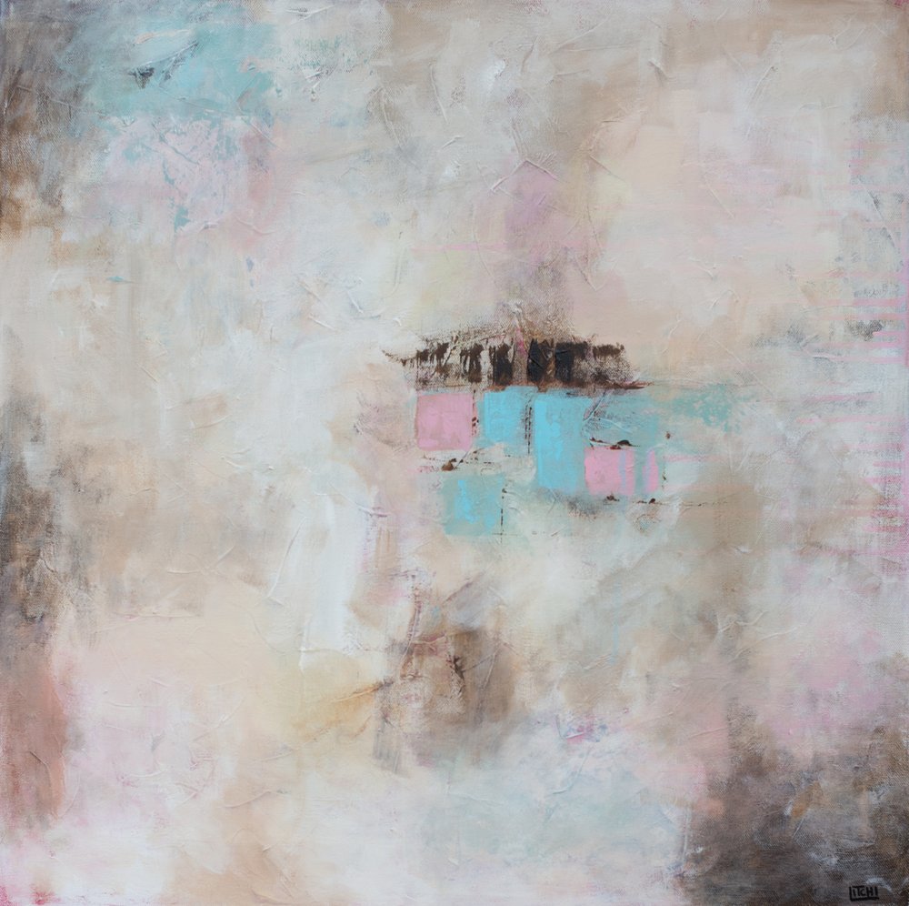 Roze en blauwe abstracte vormen door Lillian Christiansson