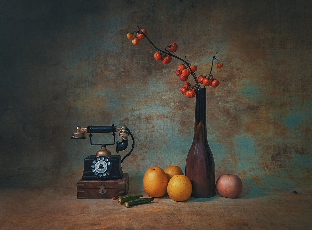 Stilleven met een vintage telefoon door Liu Xing