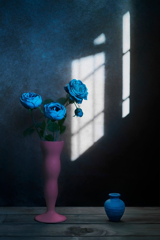 Blauwe rozen raamverlichting door Lydia Jacobs