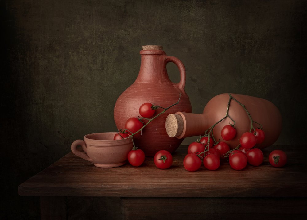 Rustiek tomatenstilleven door Margareth Perfoncio