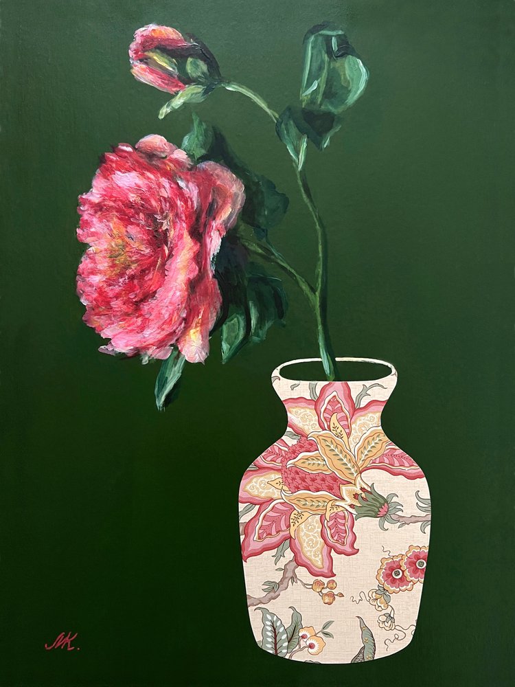 Levendig roze bloemenvaas door Marina Kozyr