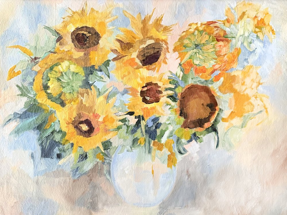 Levendig stilleven met zonnebloemen door Maryna Kovalchuk