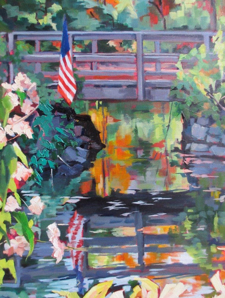 Weerspiegelingen op de American Flag Bridge door Maxine Shore