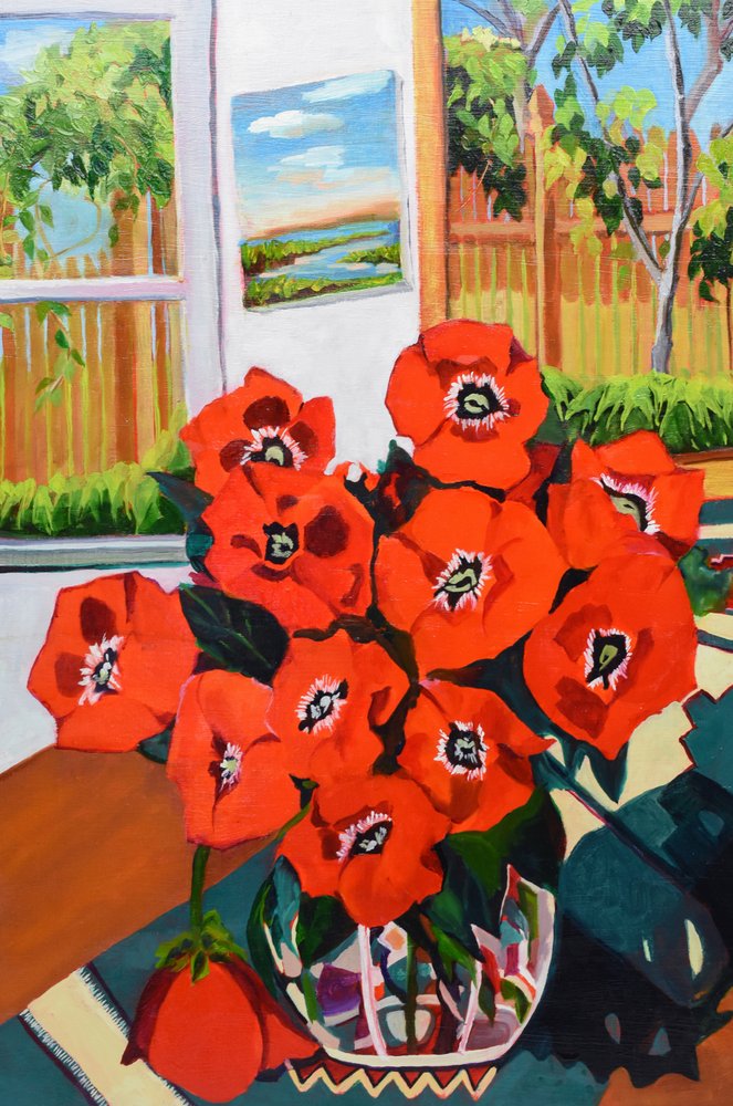 Rode klaprozen in de zomertuin door Maxine Shore