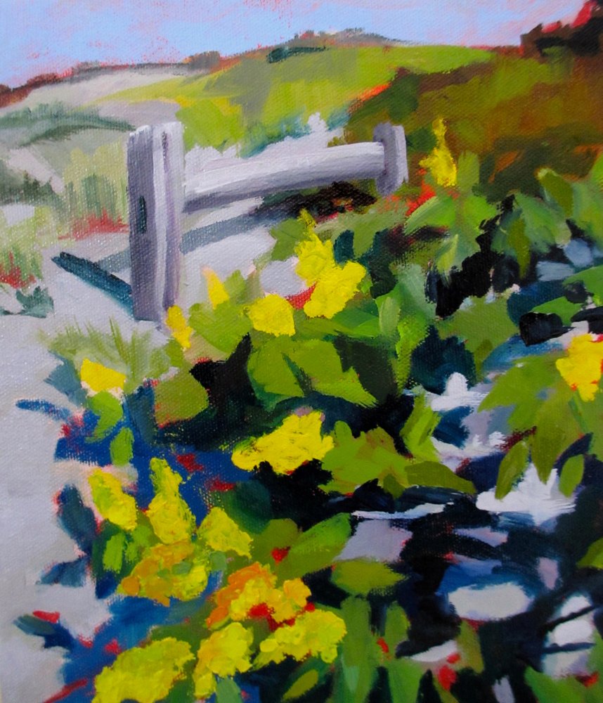 Zonnig pad met gele bloemen door Maxine Shore