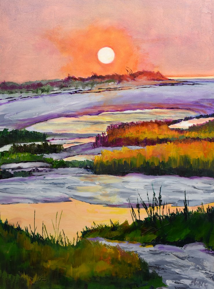 Levendige zonsondergang boven het moeras door Maxine Shore