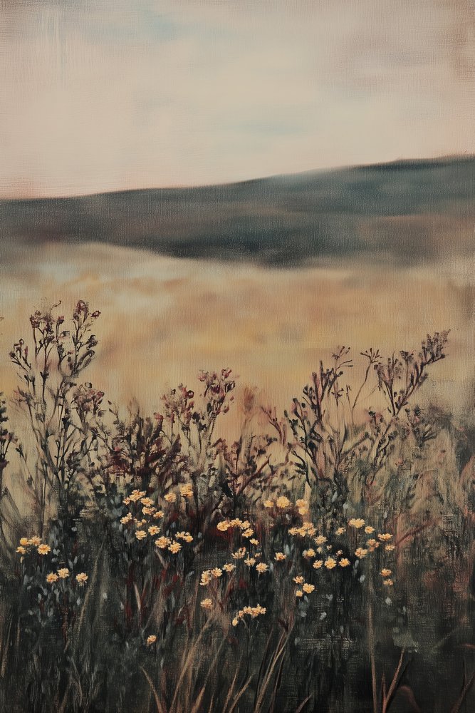 Goudkleurig veld met wilde bloemen door Melloi Art Prints
