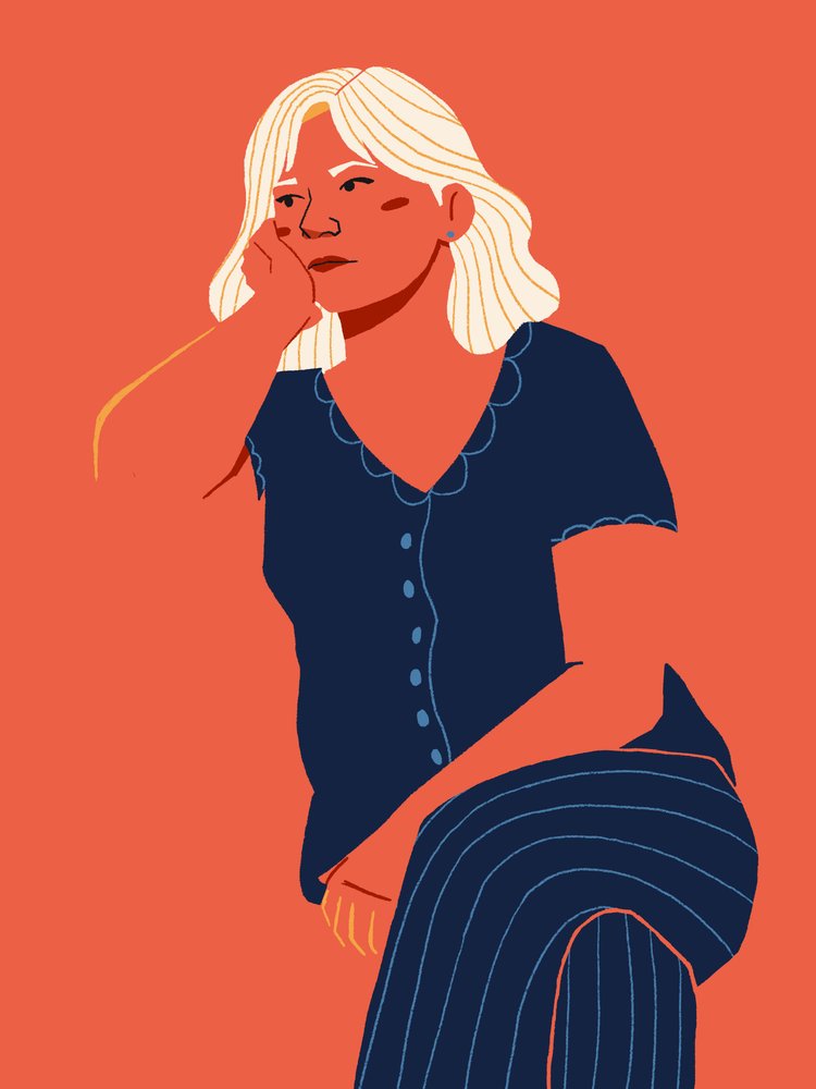 Peinzende blonde vrouw door Monika Gregulska