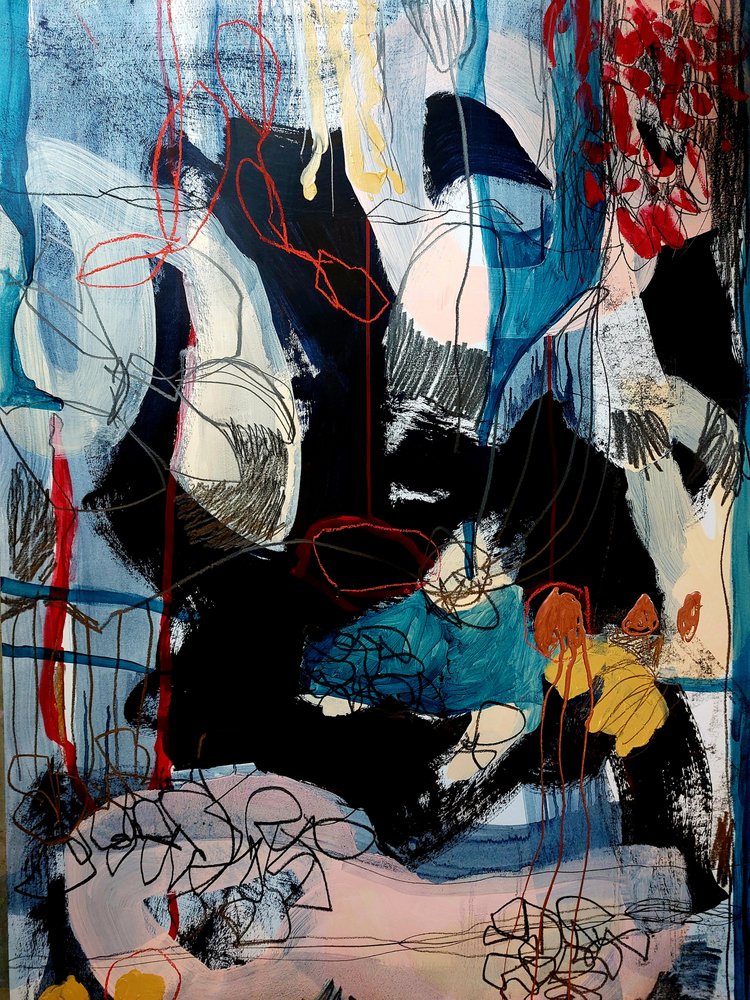 Diepblauwe abstracte lagen door Monika Riethmueller