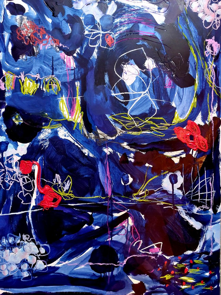 Dynamisch blauw abstract door Monika Riethmueller